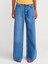 71980 Dökümlü Geniş Denim Pantolon-Mavi 4
