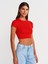 31810 Bisiklet Yaka Crop T-Shirt-Bej 1