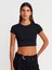 31810 Bisiklet Yaka Crop T-Shirt-Bej 1
