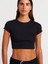 31810 Bisiklet Yaka Crop T-Shirt-Bej 3