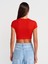 31810 Bisiklet Yaka Crop T-Shirt-Bej 2