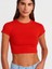 31810 Bisiklet Yaka Crop T-Shirt-Bej 3