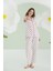 %100 Pamuklu Kadın Ekru Kalpli Önden Düğmeli Pijama Takım 1