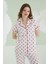 %100 Pamuklu Kadın Ekru Kalpli Önden Düğmeli Pijama Takım 2