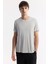 Erkek Açık Gri Soft Touch Bisiklet Yaka T-shirt B001031 5