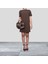 Kahverengi Kare Yaka Klasik Kısa Kollu Spor-Şık Mini Elbise - 4