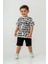 Erkek Çocuk Harf Baskılı T-Shirt Şort Alt Üst Yazlık Ikili Takım Siyah 2