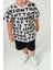 Erkek Çocuk Harf Baskılı T-Shirt Şort Alt Üst Yazlık Ikili Takım Siyah 3