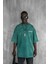 Erkek Eskitme Efektli Yıkamalı Baskılı Oversize T-Shirt Yeşil 1
