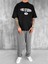 Erkek Baskılı Oversize Forma Kumaş T-Shirt Siyah 4