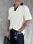Erkek Kontrast V Yaka Relax Fit T-Shirt Ekru 1