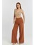 Taba Rengi Palazzo Geniş Paça Dokuma Kumaş Pantolon 4