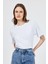 Beyaz Bisiklet Yaka %100 Pamuk Relaxed Fit Tişört 2142M 2