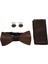 3D Ahşap Kravat Kare Kol Düğmeleri Moda Yay Düğün El Yapımı Set M162-136 (Yurt Dışından) 1