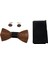 3D Ahşap Kravat Kare Kol Düğmeleri Moda Yay Düğün El Yapımı Set M162-106 (Yurt Dışından) 1