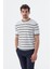Beyaz Lacivert Slim Fit Bisiklet Yaka Çizgili Triko T-Shirt 1