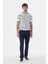 Beyaz Lacivert Slim Fit Bisiklet Yaka Çizgili Triko T-Shirt 2