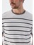 Beyaz Lacivert Slim Fit Bisiklet Yaka Çizgili Triko T-Shirt 3