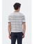 Beyaz Lacivert Slim Fit Bisiklet Yaka Çizgili Triko T-Shirt 4