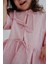 Bows In Pink Pembe Çizgili Balon Kollu Fiyonklu ve Nakışlı Kız Çocuk Pijama Üstü 4