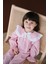 Ruffles Pembe Çizgili Beyaz Fırfır ve Kurdeleli Bebe Yaka Detaylı Kız Çocuk Pijama Üstü 1