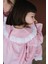 Ruffles Pembe Çizgili Beyaz Fırfır ve Kurdeleli Bebe Yaka Detaylı Kız Çocuk Pijama Üstü 2