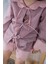 Scallop Pembe Lila Çizgili Dilimli Bebe Yakalı Gömlek Kız Çocuk Pijama Üstü 2