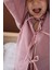 Scallop Pembe Lila Çizgili Dilimli Bebe Yakalı Gömlek Kız Çocuk Pijama Üstü 3