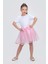 Ponpon Aksesuarlı Bayramlık Kız Çocuk Etek M00726 Pembe 1