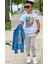Erkek Çocuk Kaplan Detaylı T-Shirt Sırt Baskılı Mavi Jean Ceket Kargo Cepli Alt Üst Takım 1