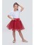 Ponpon Aksesuarlı Bayramlık Kız Çocuk Etek M00726 Kırmızı 2