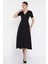 V Yaka Aksesuarlı Kısa Kol Elbise P-00016146 2