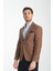 Galdino Erkek Kahverengi Kendinden Desenli Slim Fit Mono Yaka Blazer Ceket 3