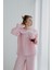 Ruffles Pembe Çizgili Beyaz Fırfır ve Kurdeleli Bebe Yaka Detaylı Pijama Üstü 1