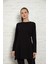 Kadın Siyah Renkli Uzun Kol Pamuklu Bisiklet Yaka Penye Tunik-Içlik SLM38 2