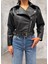 Kemerli Oversize Crop Deri Ceket 1