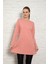 Kadın Pembe Renkli Uzun Kol Pamuklu Bisiklet Yaka Penye Tunik-Içlik SLM32 2
