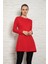 Kadın Kırmızı Renkli Uzun Kol Pamuklu Bisiklet Yaka Penye Tunik-Içlik SLM29 1