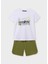 Yazlık Erkek Çocuk Yeşil Yemalı Baskılı T-Shirt Şort 2'li Takım - Beyaz 1