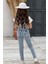 Kız Çocuk Üzeri Digital Baskılı T-Shirt Yırtmaç ve Kedi Detaylı Mavi Jean Salopet Takım 4
