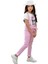 Kız Çocuk Üzeri Digital Baskılı T-Shirt Yırtmaç ve Kedi Detaylı Pembe Jean Salopet Takım 5