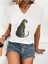 Kadın V Yaka Beyaz Siyah T-Shirt Baskılı Oversize Salaş 1