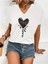 Kadın V Yaka Beyaz Siyah T-Shirt Baskılı Oversize Salaş 1