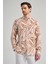 Koyu Kahverengi Uzun Kol Baskılı Düğmeli Yaka Cepsiz Casual Slim Fit Gömlek 1004250138 3