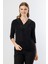 Kadın Büyük Beden Yakası Taşlı Yarım Kollu Bluz 3918 Siyah 1