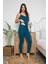 Kadın Petrol Renkli Dantel Detaylı Şortlu ve Taytlı Pijama Takımı 3'lü Set 75007 5