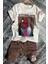 Erkek Çocuk Örümcek Adam Karakter ve Yazı Baskılı T-Shirt Ip Detaylı Kahverengi Şortlu Takım 1