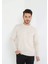 Unisex Uzun Kol Biskilet Yaka Dokuma Triko - Bej 1