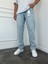 Erkek Baggy Fit Yırtık Detaylı Jean Kot Pantolon Buz Mavi 3