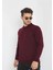 Unisex Uzun Kol Biskilet Yaka Dokuma Triko - Bordo 4